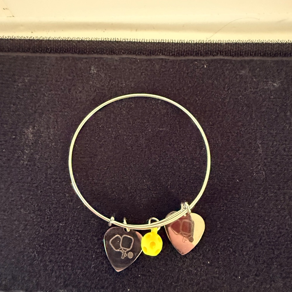 Silver Bracelet with Heart Charms pickle ball theme